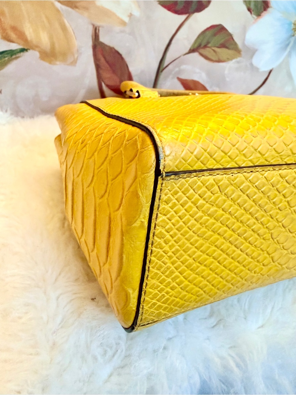 Michael Kors Preloved Croc-Embossed Leather Satchel w/Brand New Floral Strap - Picture 7 of 17